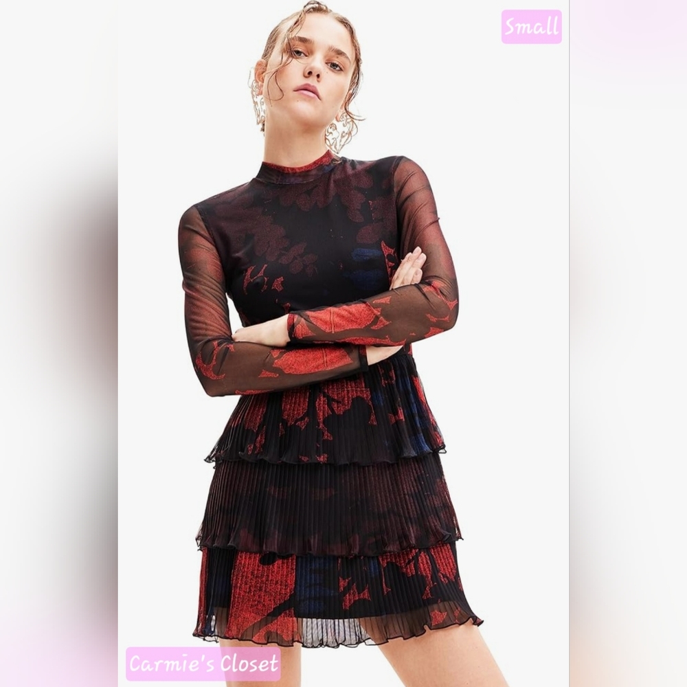 🔥NWT🔥OBO🔥 🔵 Desigual Women's M. Christian Lacroix Forest Short Pleated Dress
